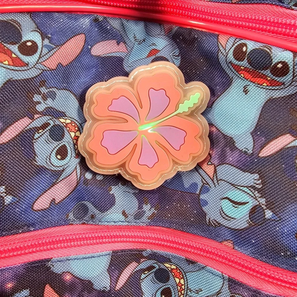 Disney Stitch Backpack Kids Flashing Lights Flower Applique‎ Front Pocket